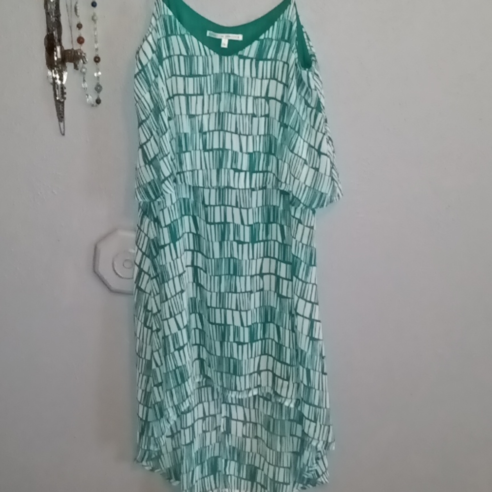 Turquoise and white high-low dress